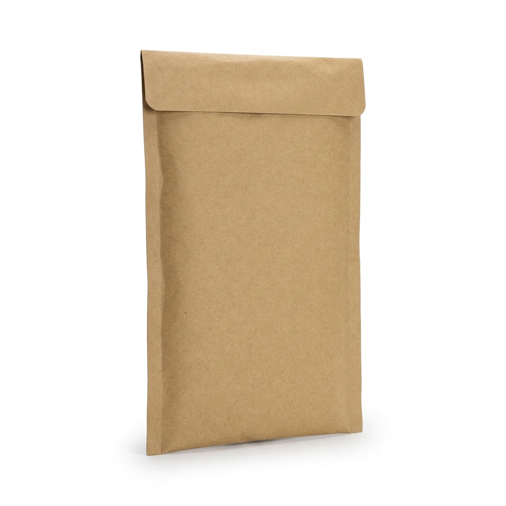 Kraft paper padded mailer envelope with a 2 inch flap