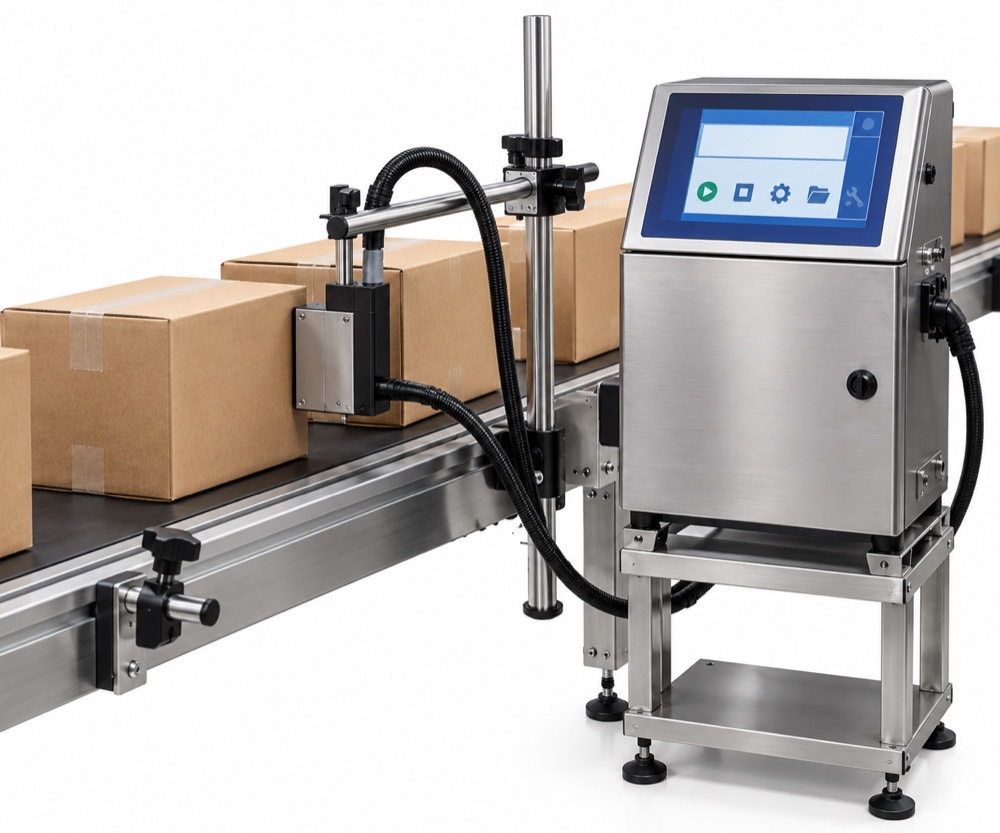 Inkjet coder printing onto cartons on a stainless conveyor