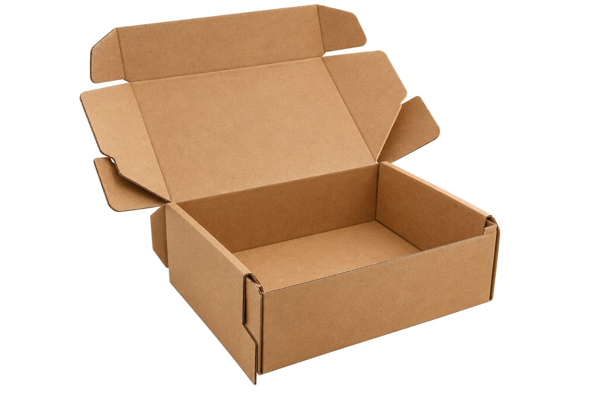 Open kraft die-cut mailer box with tuck flaps