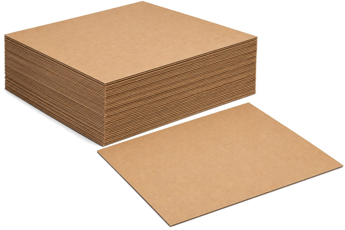 Stack of kraft pallet slip sheets with one sheet laid flat in front