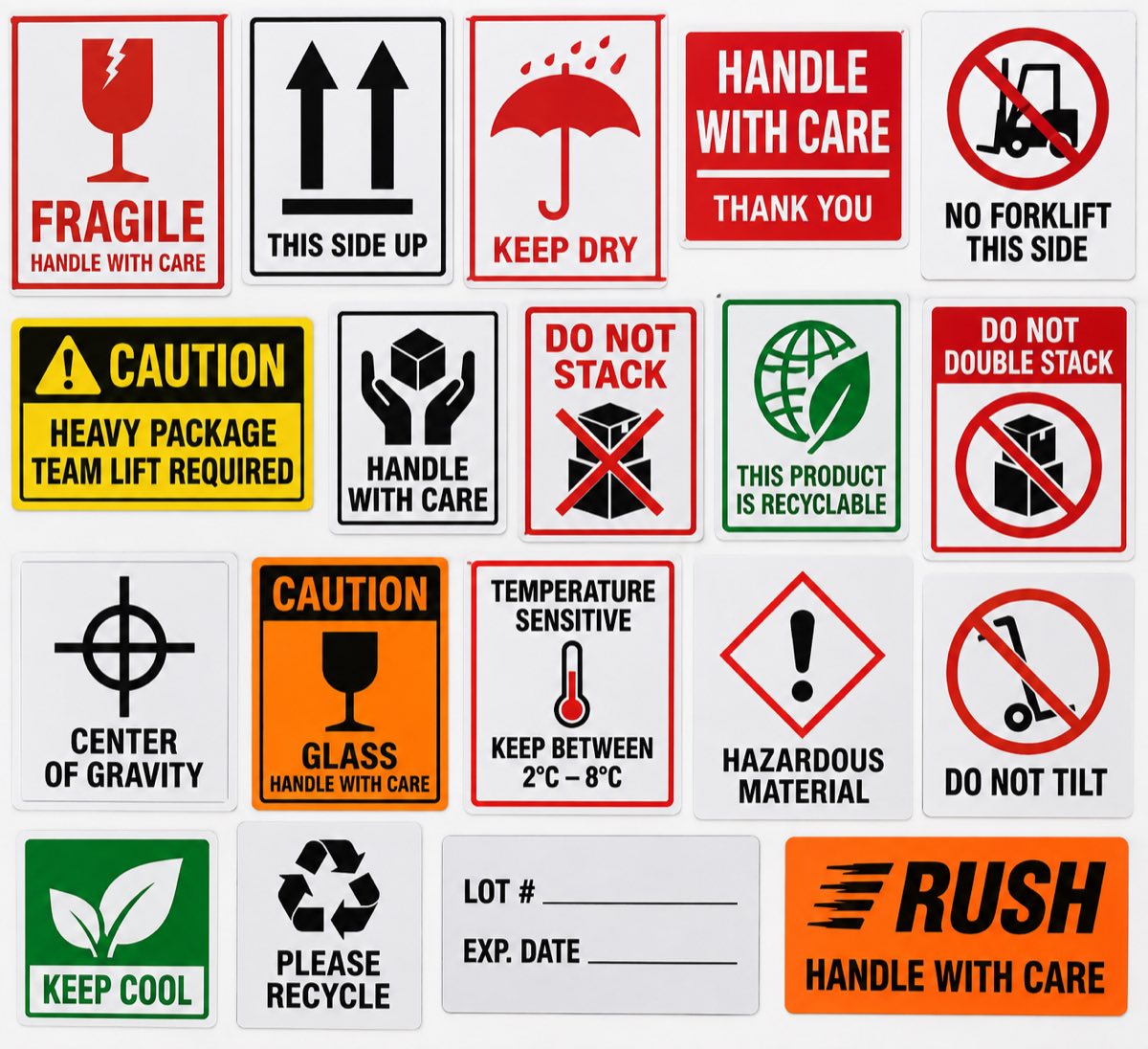 Printed shipping and handling labels