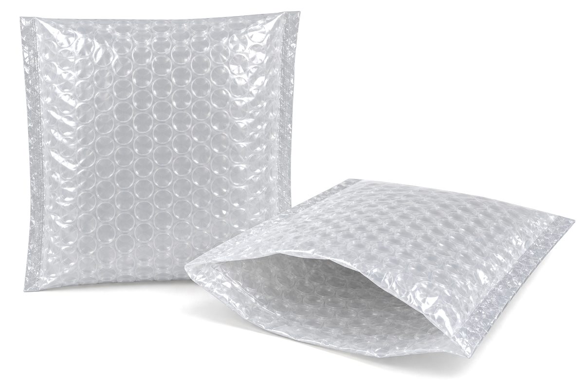 Two clear bubble bags, one open