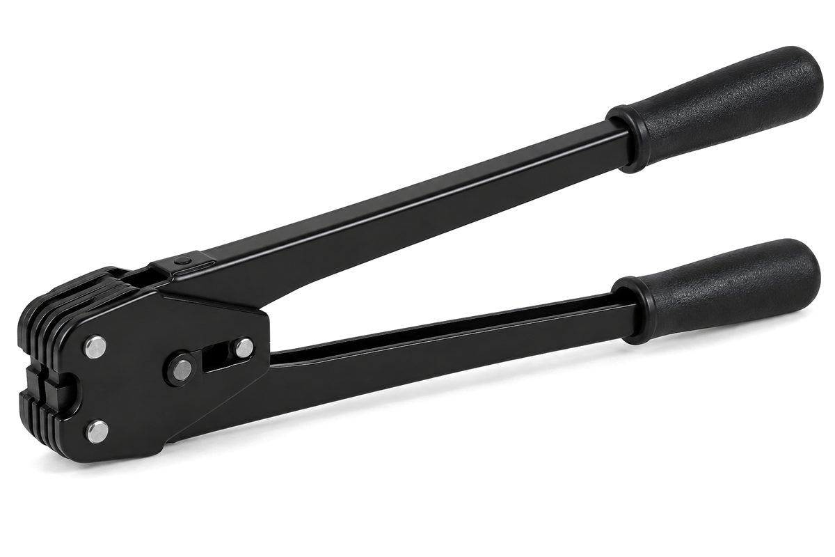 Black two handle steel strapping crimper with rubber grips
